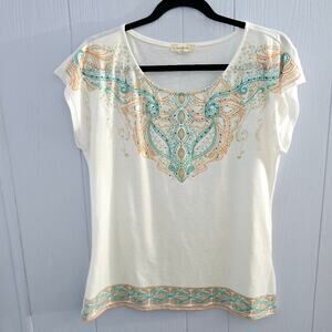 Nurture Bohemian Multicolored Gem Stone Tee size Medium Made in USA